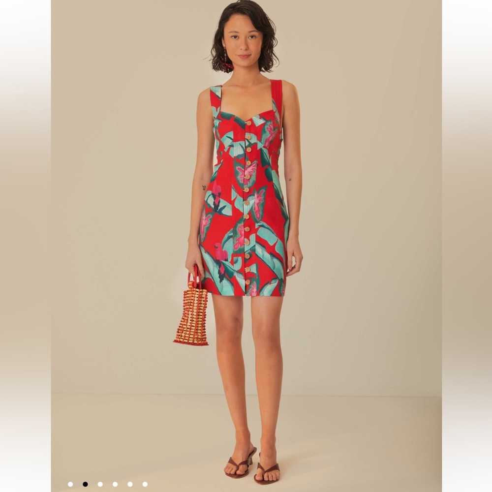 Farm Rio Red summer foliage mini dress small s